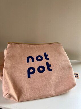 new Not Pot pink cotton zip pouch with blue lining